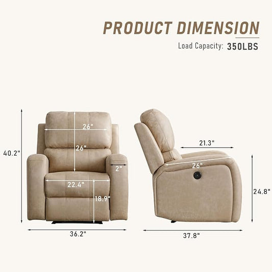 HAOMARKETS Electric Recliner Chair Set of 2, Soft PU Leather Power Recliners with Padded Backrest, Single Overstuffed Heavy Duty Reclining Sofa for Living Room Bedroom, Beige