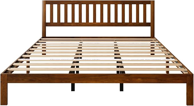 Novilla 12 Inch King Size Bed Frame Solid Wooden King Bed Frame and Headboard, King BedFrames with Classic Headboard, No Box Spring Needed, Easy Assembly, Walnut