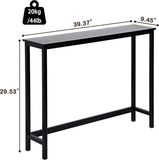 Bamboo Narrow Console Table, 39.4"(L) Wood Small Entryway Table, Accent Slim Hallway Tables, Thin Sofa Side Tables for Hallway, Living Room, Bedroom, Foyer, Black