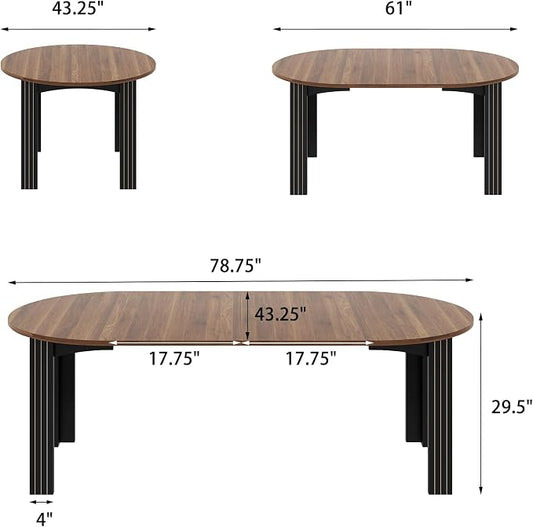 Epecoya Round Extendable Dining Table for 4-8 People, 43"-78" Wooden Oval Dining Room Table with Leaf Extension, Farmhouse Expandable Kitchen Table for Apartment, Living Room, Walnut Black