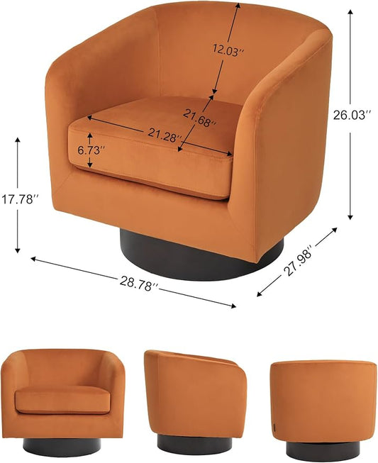 Swivel Barrel Accent Chair, Modern Round Chenille Fabric Arm Chair for Living Room, Bedroom, Comfy Club Reading Chairs for Adults(Velvet Orange, Set of 4