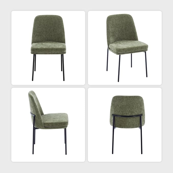 COLAMY Dining Chairs Set of 6, Modern Dining Chairs, Fabric Upholstered Dining Chairs, Kitchen Chairs with Curved Back and Metal Legs for Dining Room Kitchen Restaurant, Green