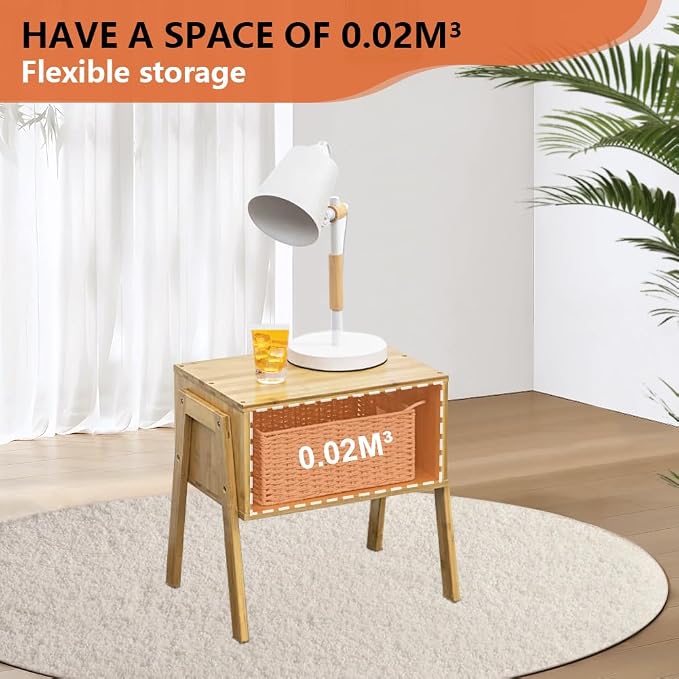 KKTONER Modern Bamboo Nightstands End Tables Bedroom with Storage Small Bedside Table for Living Room Office (Natural)