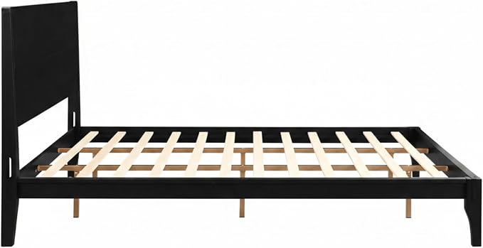 Merax King Size Bamboo Platform Bed, Mid-Century Modern Bed Frame with Tall Headboard, Solid Sustainable Bedframe King-Size, Wood Slat Support, No Box Spring Needed, Easy Assembly, Noise Free, Black