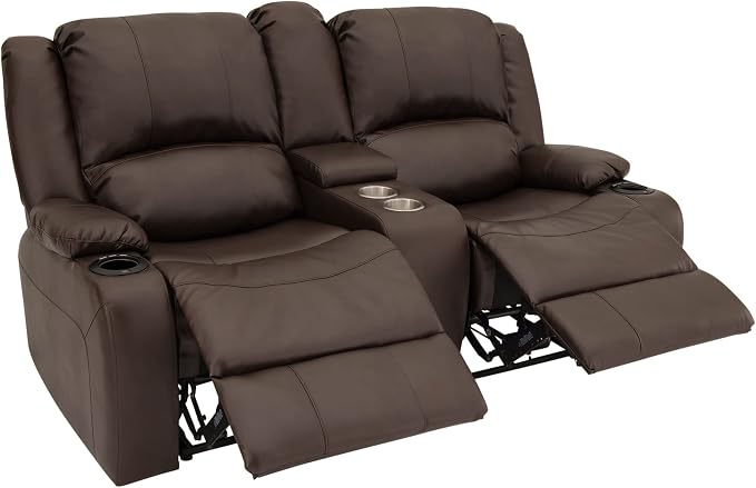 RecPro Charles 67" Powered Double RV Wall Hugger Recliner Sofa RV Loveseat with Upgraded 2023 Fabric (Chestnut)