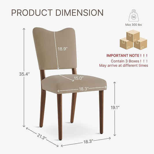 KISLOT Upholstered Dining Chairs Set of 6, Modern Velvet Kitchen Chairs with Solid Wood Legs, High Back Wooden Dining Room Chairs with Dark Walnut Color Legs for Farmhouse Kitchen Dining Room, Brown