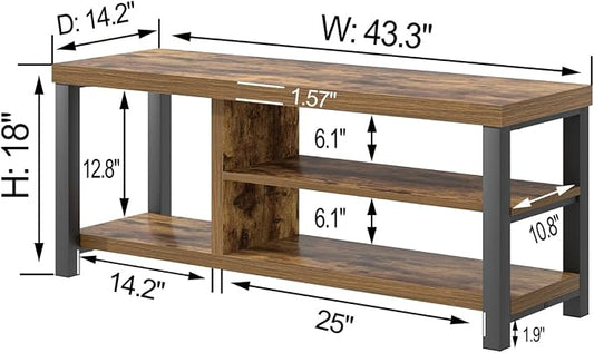 EXCEFUR Shoe Bench, Modern Wood Storage Bench for Entryway Hallway, Industrial Indoor Shoe Rack Bench Seat for Living Room Bedroom, 43.3 Inch Rustic Brown
