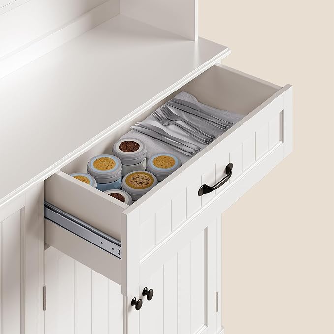 Gizoon Tall Kitchen Storage Cabinet with Door and Shelves, 67" Kitchen Pantry Cabinet Large Coffee Bar Hutch with Storage for Dining Room, Painted White
