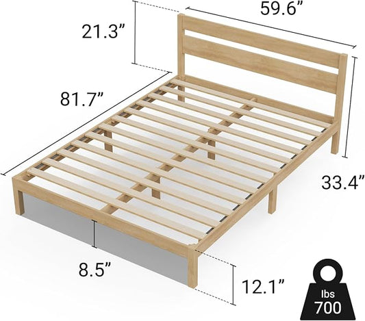 LIFEMENT Queen Bed Frame with Headboard Classic Wood Platform, Noise Free, Under Bed Storage, No Box Spring Needed, Easy Assembly, Natural