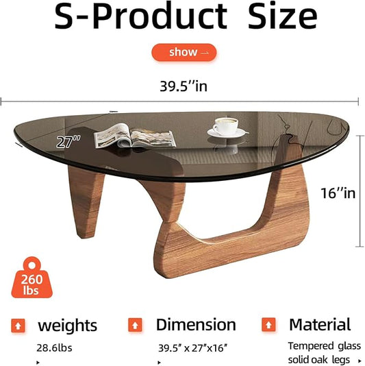 Mid Century Modern Glass Coffee Table, Coffee Table for Living Room, Noguchi Coffee Tables,Suitable for Bedroom Living Room Reception Office Tables (Walnut/Grey, ML)