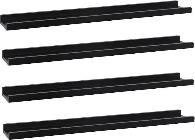Long Floating Shelves 36 Inches Set of 4,Wood Picture Shelf for Wall with Ledge,Photo Frames Display Shelves Wall Mounted for Living Room Bedroom Kids Nursery,Home Decor (Rustic Black, 36")