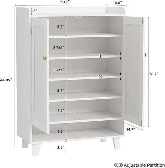 Flat-Shelf Shoe Cabinet with Doors,6-Tier Shoes Storage Cabinet with Adjustable Shelves,Wooden Shoe Rack Shoes Storage Organizer Cabinets for Entryway, Hallway, Living Room