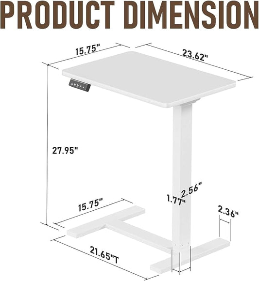 Ywin Electric Overbed Table with Wheels, Height Adjustable | Wood top, 27-43in lift, 77lbs, silent motor, LED, 2 presets, 4 casters, mobile hospital bed table for home/office
