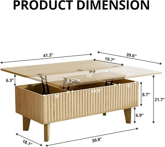 4 in 1 Coffee Table with Lifting Top, Modern Convertible Coffee Table with Storage Converts to Dining Table for Living Room, Oak