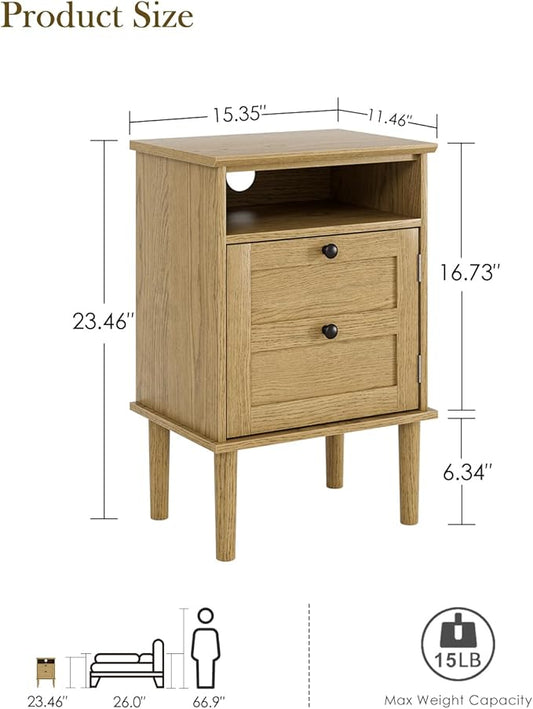 Nightstand, Boho Night Stand with 1 Drawers, Modern Side Accent Table with Open Shelf, Wooden Top Bedside End Table for Bedroom, Living Room, Yellow Oak
