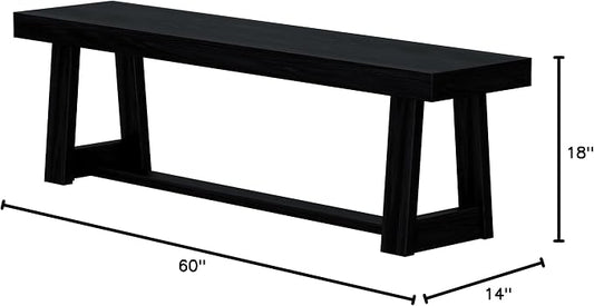 Plank+Beam 60 Inch Farmhouse Dining Bench, Solid Wood Entryway Bench, Wooden Outdoor Bench, Kitchen Dining Seat, Dining Room, Home Office, Living Room Furniture, Easy Assembly, Black Wirebrush