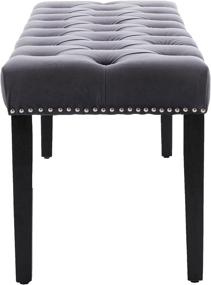 KCC Button-Tufted Ottoman Bench, Upholstered Bedroom Benches Velvet Footrest Stool Accent Bench for Entryway Dining Room Living Room Bedroom End of Bed, Dark Gray
