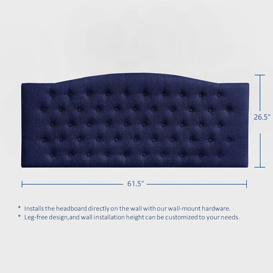 24KF Upholstered Tufted Button Wall Mounted Linen Headboard,Comfortable Fashional Headboard Queen/Full Size,6055-Q-Navy Blue