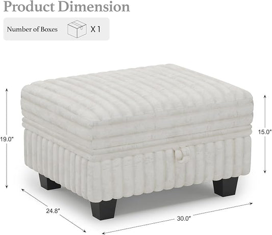 Belffin Corduroy Fabric Ottoman with Storage Ottoman for Modular Sectional Couch Beige Couch