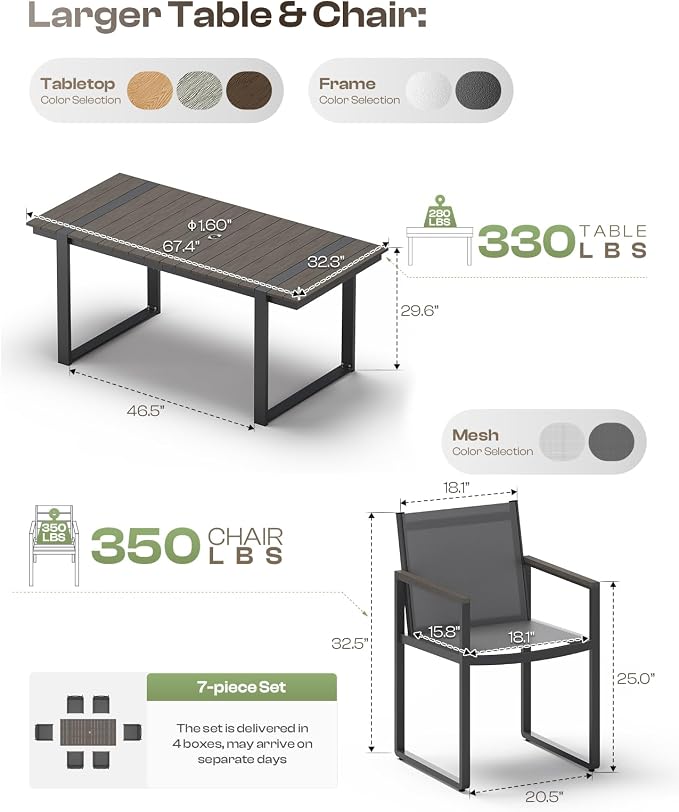 Outdoor Dining Chairs Set of 2, Aluminum Patio Dining Chiars with Textilene Mesh, 2 Piece Outdoor Chiars for Garden, Backyard, Deck (Charcoal)
