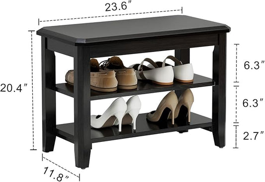AQIMUELE Wood Shoe Rack Bench for Entryway, 2 Tier Shoe Rack for Front Door Entrance, Shoe Bench with Shoe Storage for Entryway, Bedroom, 23.6"