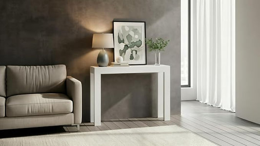 Plank+Beam Modern Solid Wood Console Table, 46 Inch, Sofa Table, Narrow Entryway Table for Hallway, Behind The Couch, Living Room, Foyer, Easy Assembly, White