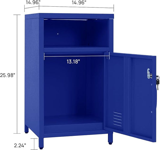 ALBAD Compact Metal Nightstand with Lockable Cabinet and Open Shelf, Modern Bedside Table, Versatile Side Table for Bedroom, Living Room, or Office (Blue, 26" H-Lockable Door)