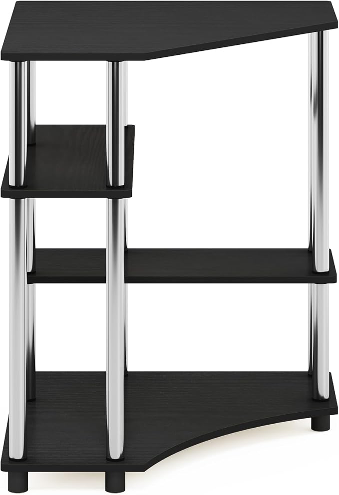 Furinno TURN-N-TUBE Desk, Corner Gaming Desk with Storage Shelves, Corner Computer Desk, Office Desk for Home Office, Bedroom, Americano/Stainless Steel Tubes