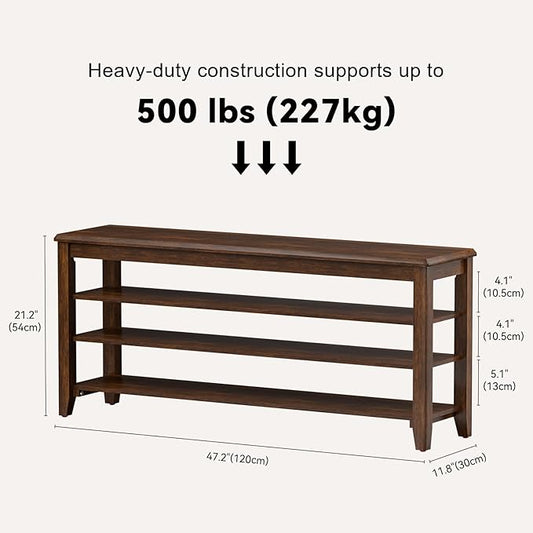 Taitiy Shoe Rack Bench with Rubberwood Flat Top and 3 Adjustable Shelves – Wooden Shoe Rack for Entryway, Hallway, Mudroom, Front Door, or Small Spaces