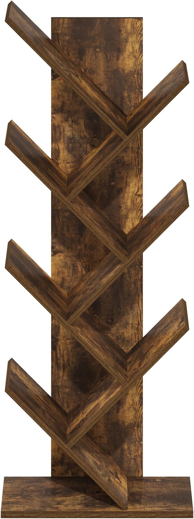 Furinno Tree Book Shelf, 7-Tier Bookshelf with Angled Open Shelf, Tree Bookcase for Room Decor, 8.4 x 15.7 x 39.4, for Organization and Storage, for Living Room, Bedroom, Home Office, Amber Pine
