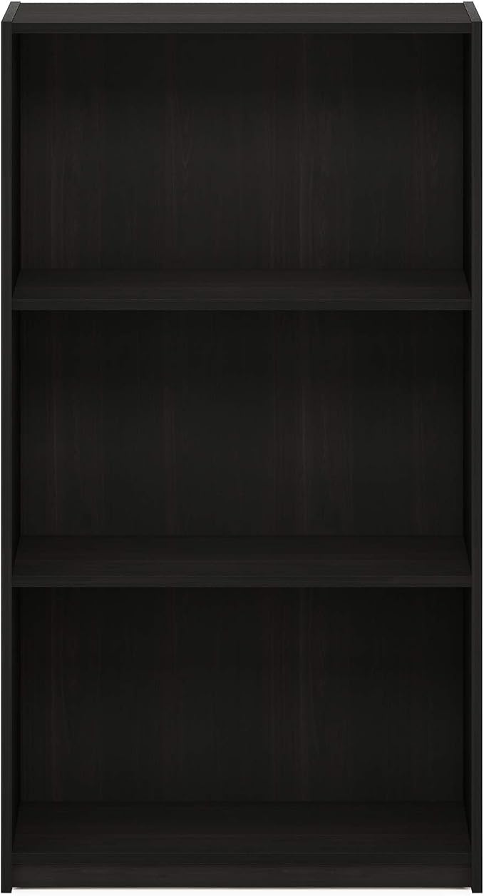 Furinno BASIC Book Shelf, 3-Tier Bookshelf with Open Shelves, Standing Bookcase, 9.3" x 21.8" x 39.5", for Organization and Storage, for Living Room, Bedroom, Home Office, Espresso
