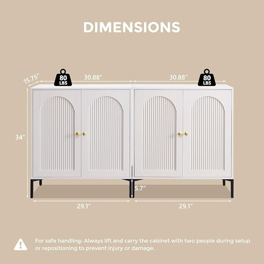 IFGET Modern Buffet Cabinet with Storage, 61.75" W Fluted Arched Sideboard Cabinet w/Adjustable Shelves, Wooden Modular Coffee Bar for Dining Room, Kitchen, Living Room, Entryway, White