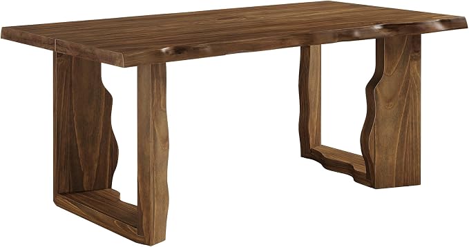 63" Live Edge Solid Wood Dining Table, Modern Rustic Kitchen Table with Sculptural Legs, 6-Person Rectangular Dinner Table for Dining Room, Kitchen,Natural Dark Brown Finish