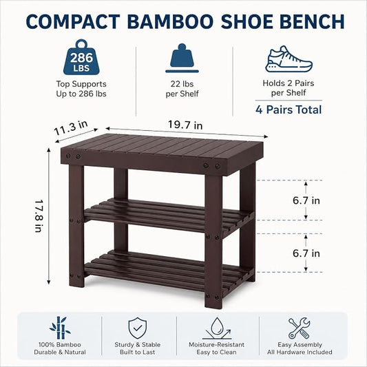 Shoe Rack Bench, 3-Tier Shoe Storage Organizer for Entryway , Shoe Shelf for Small Spaces, Multi-Functional Side Table Plant Stand, Shoe Stand for Bedroom, Living Room, Closet, Front Door, Brown