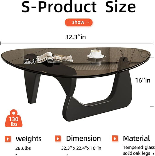 Modern Glass Coffee Table, Mid Century Coffee Table, Small Coffee Table for Living Room,Suitable for Bedroom Living Room Reception Office Tables (Black/Grey, Small)