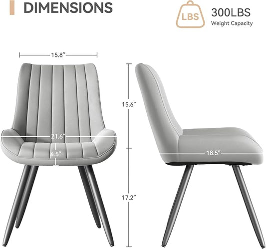 Dining Chairs Set of 6, Mid Century Modern Kitchen Chairs with Soft Cushion, Comfortable Upholstered Fabric Dining Room Chair for Kitchen, Light Grey
