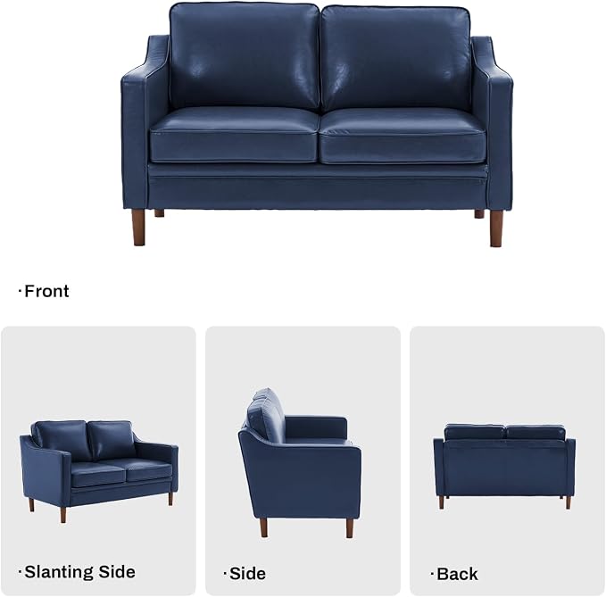 Kingfun 60" Faux Leather Sofa, Loveseat Couch, Mid Century Modern Love Seat Couches with Solid Wood Frame for Living Room Bedroom