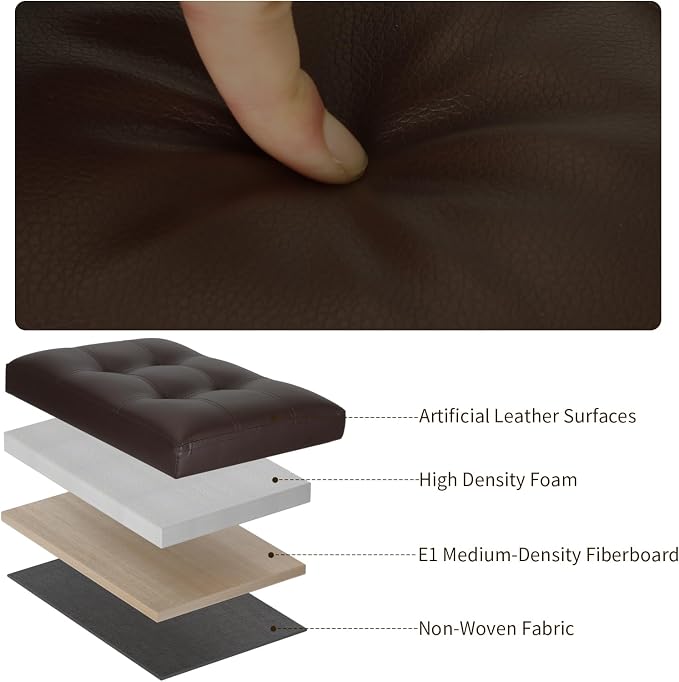 BelugaHelper Storage Ottoman Foot Rest Stool, Foldable Leather Footstool Storage Bench with Thicker Foam Padded Seat. Foot Rest Under Desk for Living Room Bedroom 350 lbs, 17x13x13 in, Brown