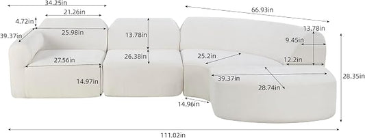 Merax Modern Curved Sectional Sofa with Ottoman, Couch 4-Piece Set High-Density Compressed Sponge, Fully Assembled, Right Hand Facing, Plush Deep Seat for Living Room, Lounge, Apartment, Beige