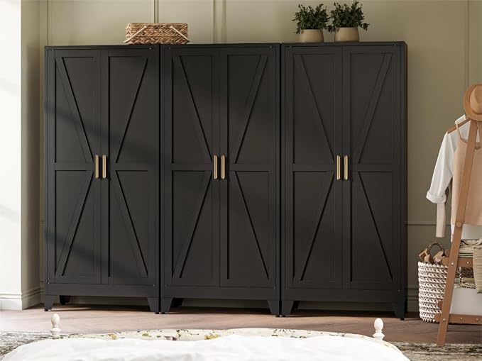 COFaR Metal Armoire Wardrobe Closet with Doors and Shelves & Hanging Rod, 71" Tall Freestanding Wardrobe Storage Cabinet, Bedroom Armoires,Steel Wardrobe Cabinet for Cloak Room,Laundry Room,Gym,Office