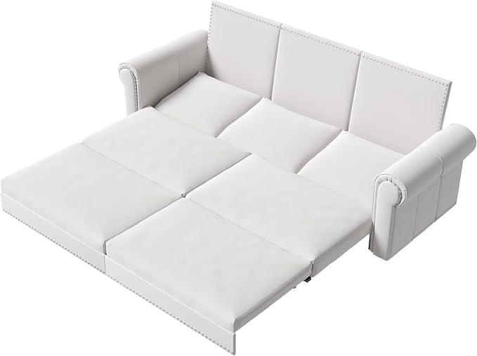 93.7" King Size Sleeper Sofa Bed, Pull Out Sofa Bed, Velvet Upholstery, 3 in 1 Convertible Sleeper Couch, Chaise Lounge, Retro Recliner for Living Room, Office, Apartment, Beige