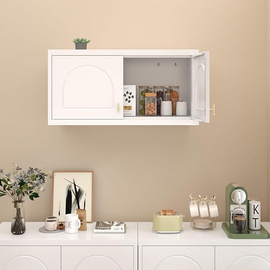 SteeLoong Wall Storage Cabinet,White Metal Bathroom Wall Mounted Cabinet,15 Inch Armoire Wardrobe Closet Storage Cabinets for Basement,Livingroom Home Office
