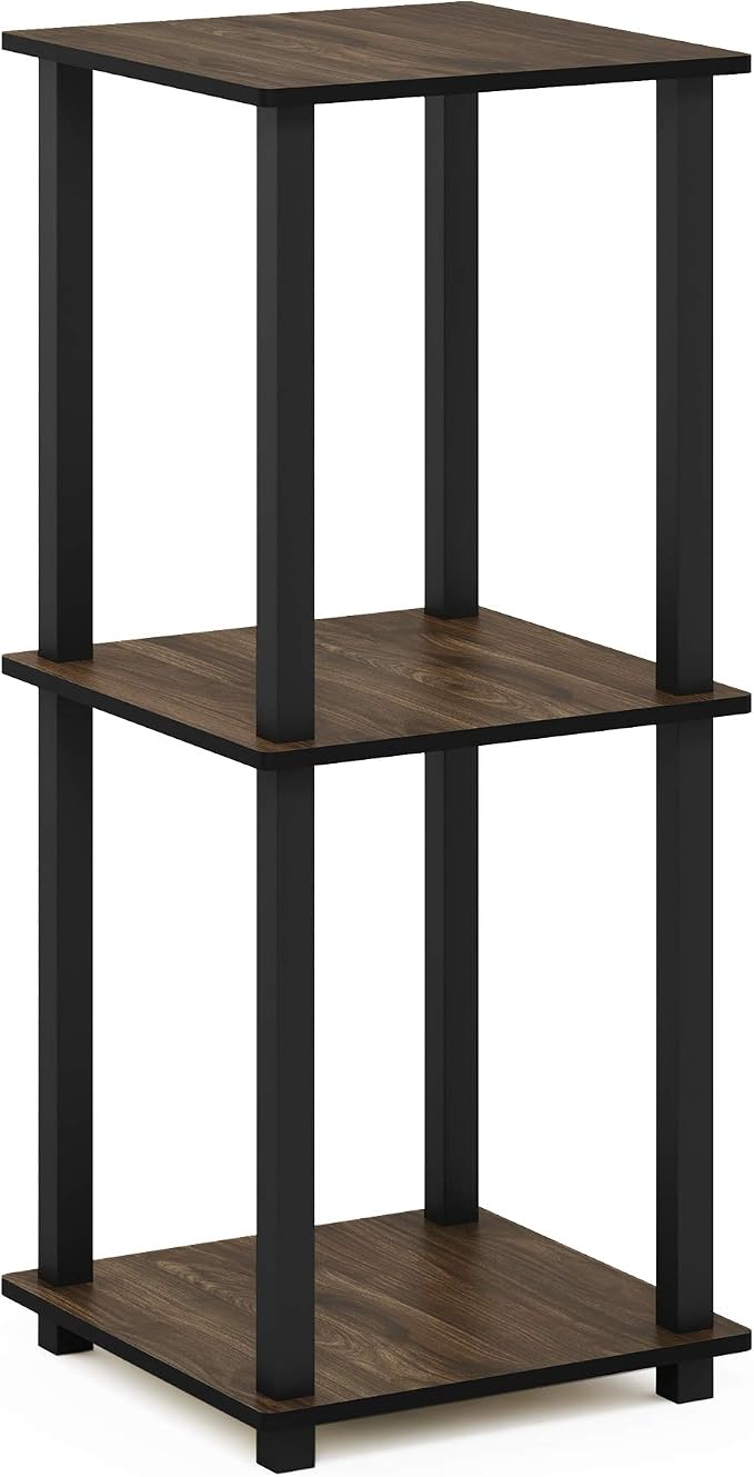 Furinno SIMPLISTIC Side Table Set of 2, 2-Tier Square Modern End Table, Nightstand, Night Stand, Bedside Table, Toolless Assembly, for Living Room, Bedroom, Columbia Walnut
