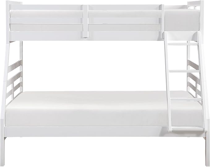 Lexicon Bunk Bed Twin Over Full, Wooden Bed Frame with Sturdy Ladder and Safety Guard Rails, Modern Space-Saving Design, for Bedroom/Guest Room, No Box Spring Needed, White