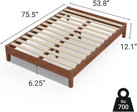 LIFEMENT Full Bed Frame Signature Wood Platform, Noise Free, Under Bed Storage, No Box Spring Needed, Easy Assembly, Natural Walnut