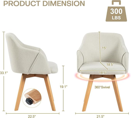 Swivel Dining Chairs Set of 4, Mid Century Modern Dining Chairs with Arms, Fabric Upholstered Kitchen Dining Room Chairs with Wood Legs for Living Room, 360°Swivel Accent Desk Chair, Beige