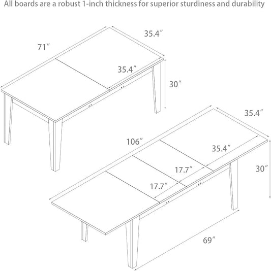 71"-106" Extendable Dining Table for 4-12 People, Space-Saving Extra Long Transformer Table with Extension Leaves Holder, Walnut