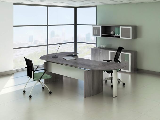 Safco Mayline MNEXTRLGS Medina Right Curved Desk Extension for use with Desks, sold separately, Gray Steel Laminate