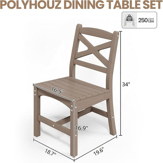 Outdoor Armless Dining Chairs Set of 4,HDPE Patio Chairs with Wide Seat,All-Weather HDPE Patio Armless Chairs for Porch, Backyard, Deck, White Brown, Table not Included