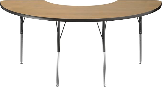 FDP Half Moon (36 x 72) Classroom Teacher Table with Adjustable Standard Swivel Glide Legs (19-30 in) School and Office Furniture - Pasadena Oak Top/Black Edge and Legs